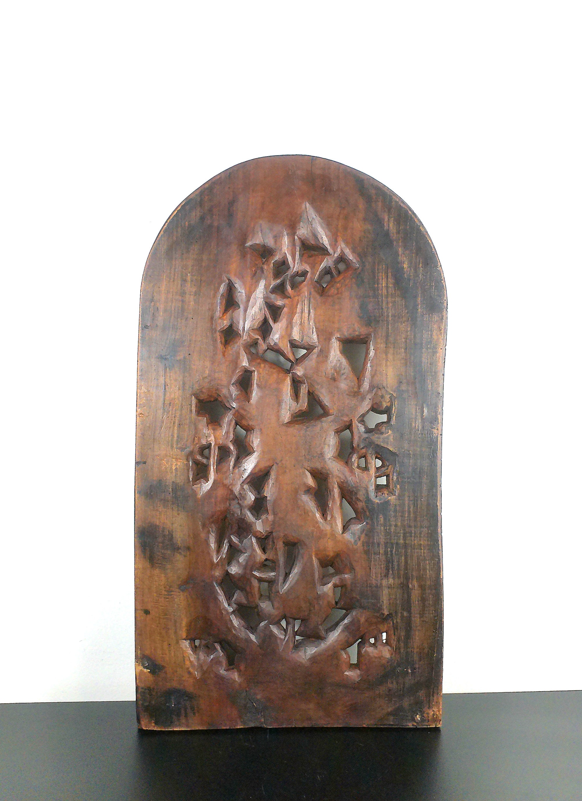 African Antique Hand Carved Bamoun Royal Wooden Door, Benin