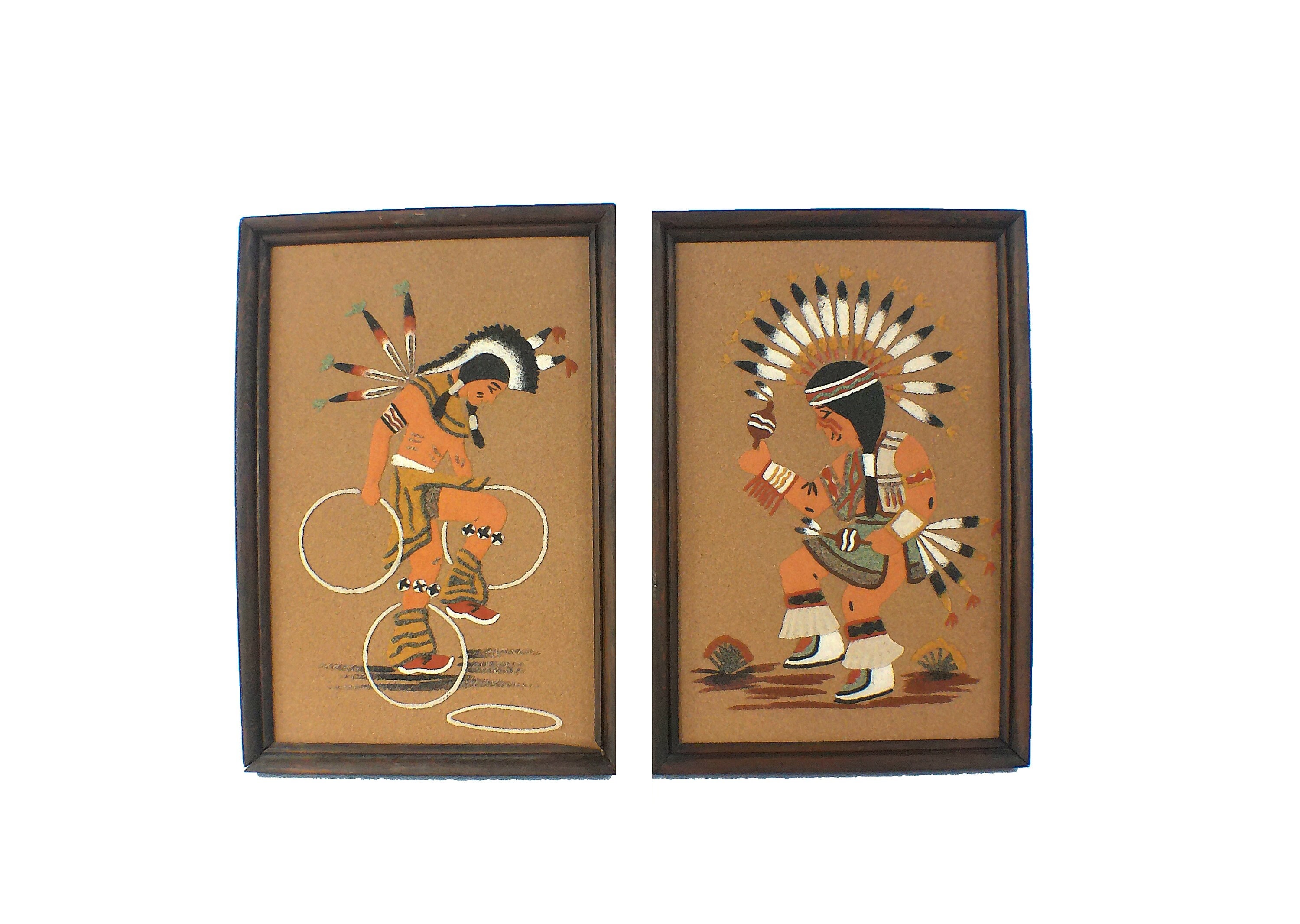 Native American Pair / Set of 2 Framed Navajo Sand 9