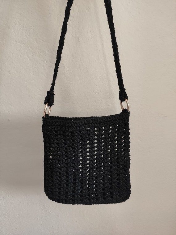 Black Straw Bag With Short Strap Handmade Black Bag Boho Etsy
