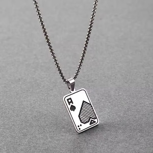 Schoppenaas speelkaartketting - poker en blackjack - kaartspel - grafisch ontwerp - geluksbrenger - roestvrijstalen ketting