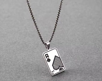Ace of Spades Playing Card Necklace - Poker and Blackjack - Deck of Cards - Graphic Design - Lucky Charm - Stainless Steel Chain