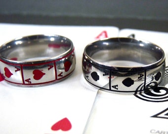 Ace of Hearts & Ace of Spades Ring - Stainless Steel Card Ring - Poker Blackjack Jewellery - Silver Casino Band - Mens Ring - Black Friday