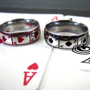 Anillo de as de corazones y as de picas - Anillo de acero inoxidable con naipes - Joyas de póquer y blackjack - Banda de casino de plata - Anillo para hombre - 2025