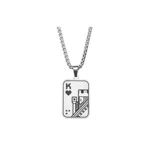 Collana con carta da gioco King of Hearts - Poker e Blackjack - Mazzo di carte - Grafica - Portafortuna - Catena in acciaio inossidabile