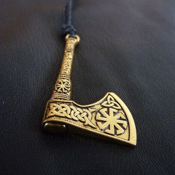 Nordic Sun Viking Axe Necklace  - Warrior Pendant - Scandinavian Jewelry - Silver and Gold - Unique Gift - Black Friday Sale