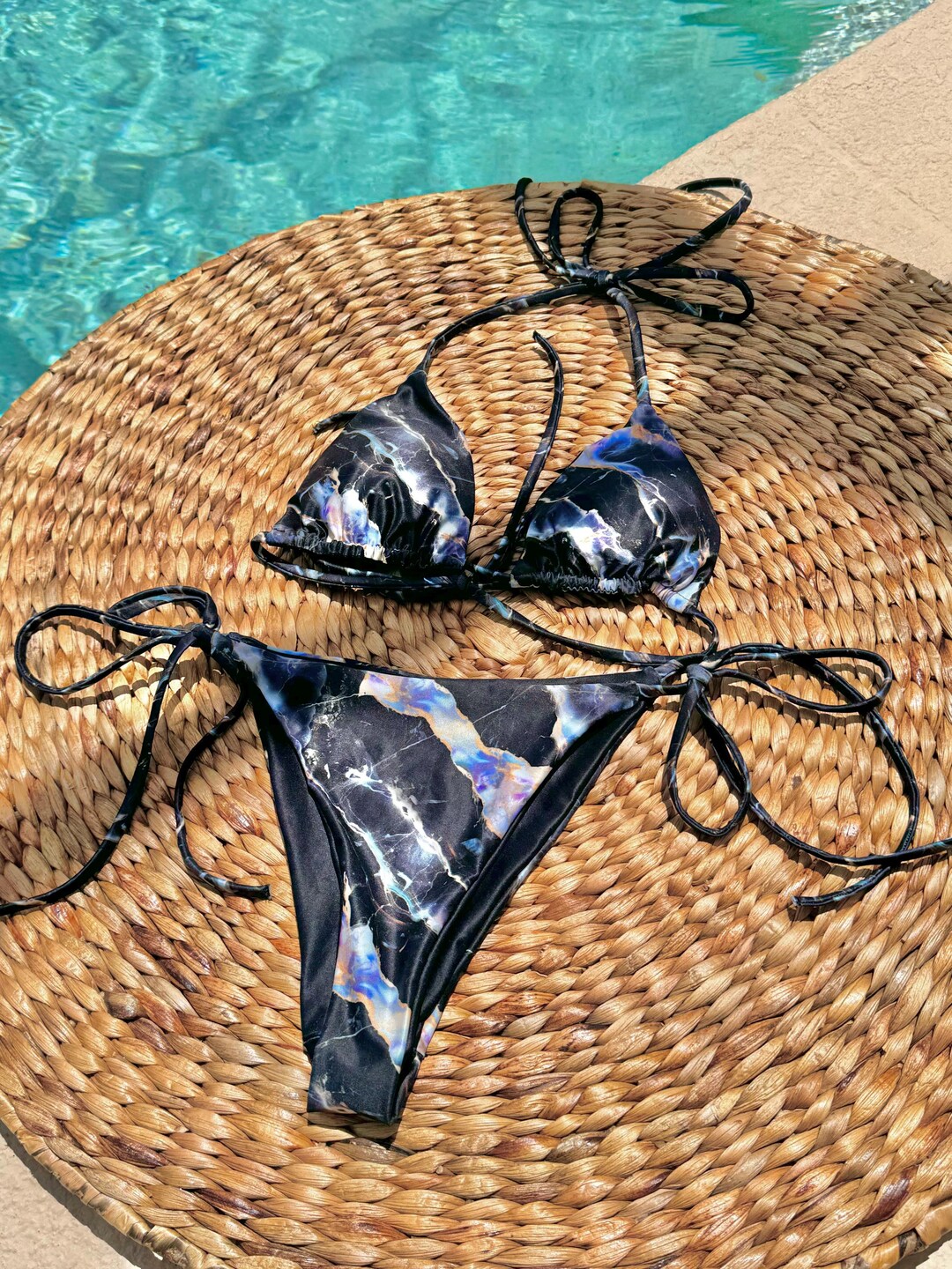 Marble Printed Lingerie 3pcs Bikini Swimwear Summer