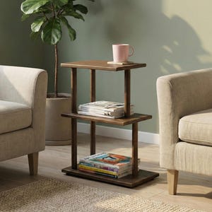 Schmaler Massivholz-Beistelltisch: 3-stufige schlanke Couchtische Buch-Organizator-Aufbewahrung für Wohnzimmer
