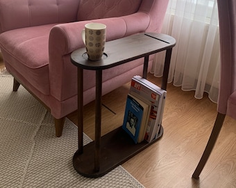 Solid Wood Narrow Side Table: Slim Living Room End Table with Storage