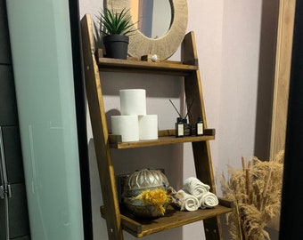 Walnut Over the Toilet Ladder Shelf, wood shelf, bathroom storage, toilet paper holder, above toilet shelf, ladder shelf, decorative shelf