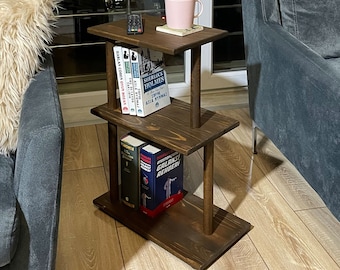 Handmade Narrow Solid Wood Side Table: 3-Tier Slim End Table