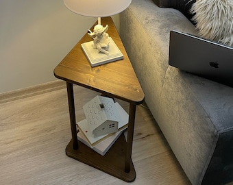 Triangle side Table, Narrow Side Table with storage, solid wood Side Table for livingroom, Minimalist coffee Table, coffee Table