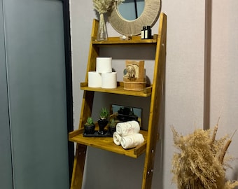 Over the Toilet Ladder Shelf, wooden shelf, bathroom storage, toilet paper holder, above toilet shelf, ladder shelf, decorative wood shelf