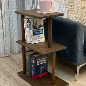 Narrow Side Table with storage, solid wood Side Table for livingroom, Slim End Table, bedroom side table, tall side Table, coffee Table image 2