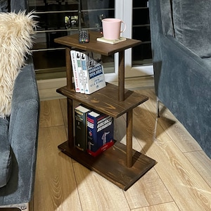 Handmade Narrow Solid Wood Side Table: 3-Tier Slim End Table