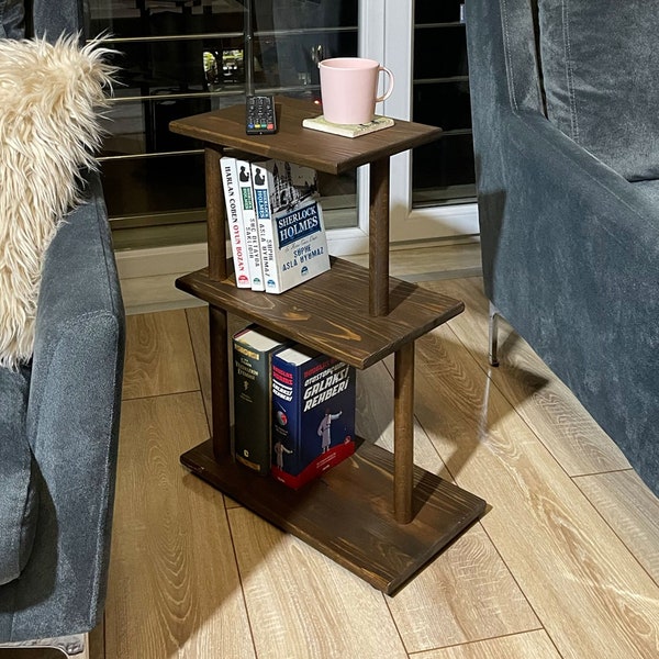 Narrow Side Table with storage, solid wood Side Table for livingroom, Slim End Table, bedroom side table, tall side Table, coffee Table