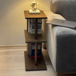 Narrow Side Table with storage, solid wood Side Table for livingroom, Slim End Table, bedroom side table, tall side Table, coffee Table image 4