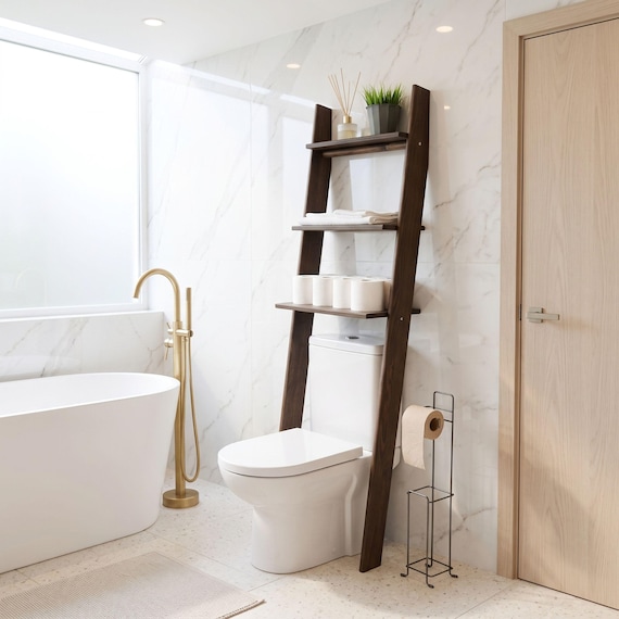 Leiterregal über der Toilette: Badezimmer-Aufbewahrung über der Toilette, Badewannen-Rückwandregal-Organizer