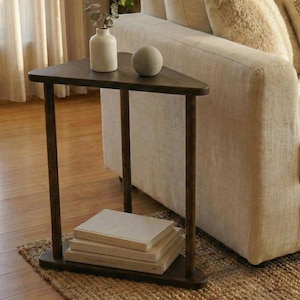 Solid Wood Triangle End Side Table: Modern Living Room Coffee Table  Narrow Corner Tables