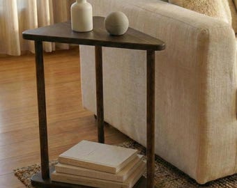 Solid Wood Triangle End Side Table: Modern Living Room Coffee Table  Narrow Corner Tables