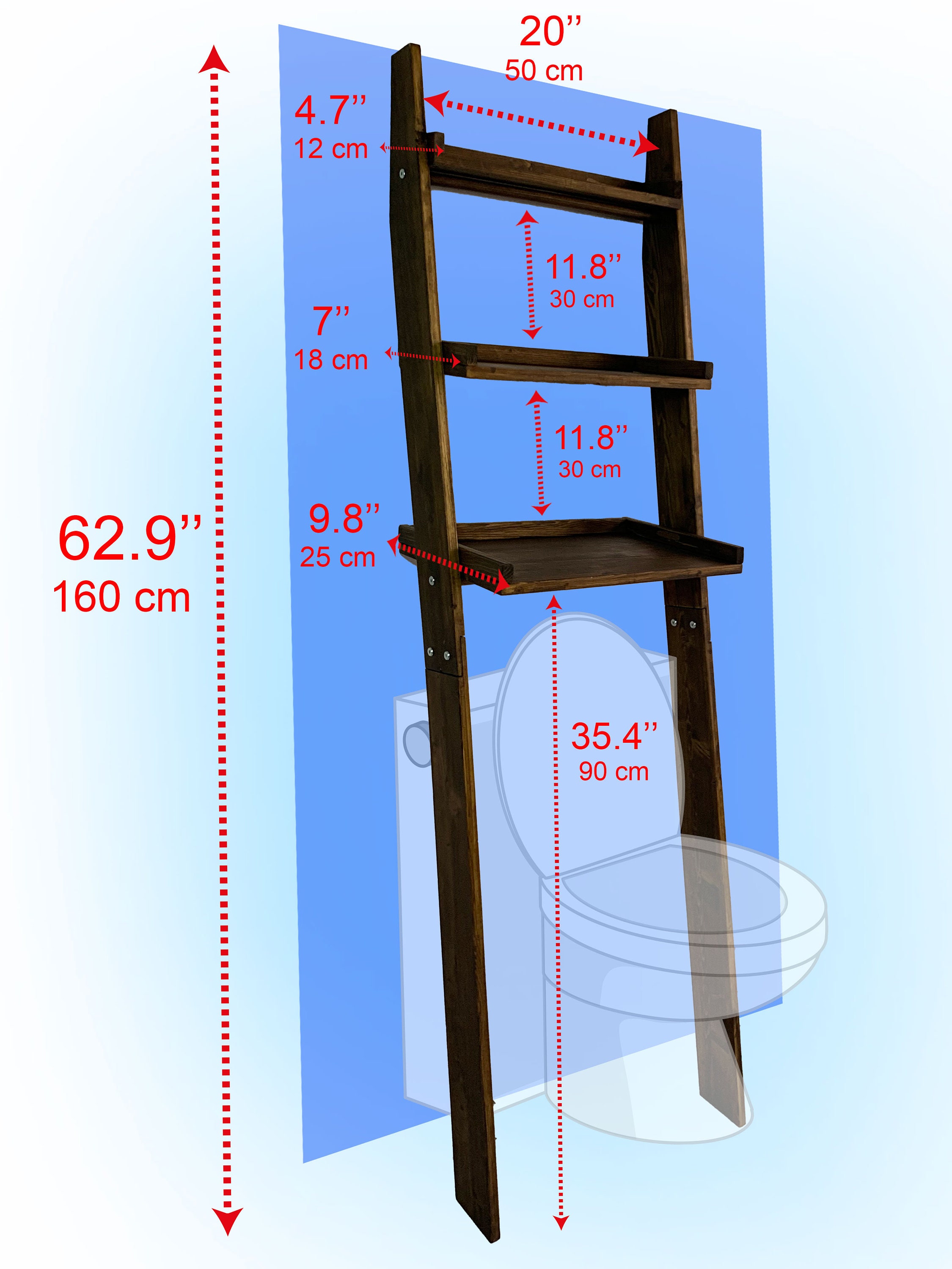 Walnut Over the Toilet Ladder Shelf Wood Shelf Bathroom Etsy UK