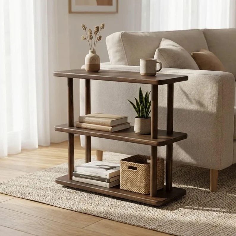 🪵 Narrow Solid Wood 3 Tier End Side Table

Space Saving Slim Book Organizer | Small Spaces Coffee Table for Sofa

Designed for compact living areas, this narrow solid wood 3 tier end side table is the perfect combination of style and functionality.

Its slim profile makes it ideal for placing next to a sofa, couch, or bed, while the three-tier design provides practical storage for books, décor, and everyday essentials.

A beautiful solution for small spaces without compromising on elegance ✨