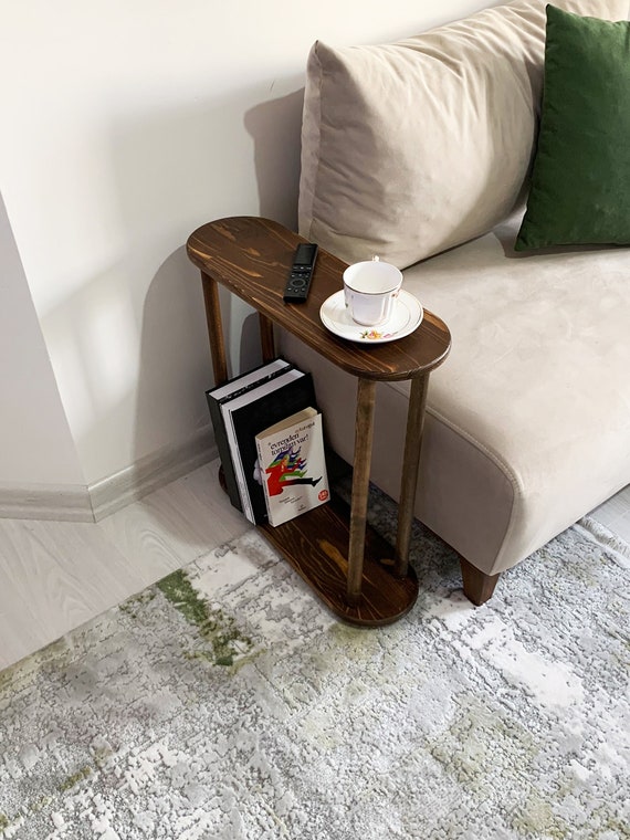 Narrow Side Table With Storage Solid Wood Side Table for