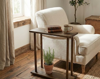 Narrow End Side Table, Solid Pine Wood Slim Coffee Tables