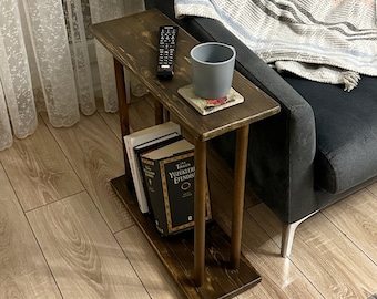 Handmade Narrow Solid Wood Side Table: Slim Living Room End Table