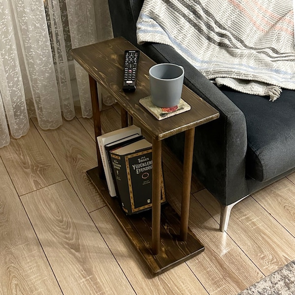 Narrow Side Table with storage, solid wood Side Table for livingroom, Slim End Table, Minimalist coffee Table, tall side Table, coffee Table