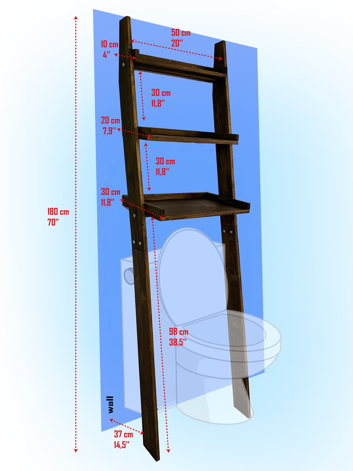 Walnut Over the Toilet Ladder Shelf Wood Shelf Bathroom Etsy