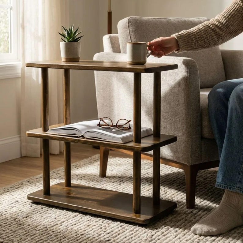 🪵 Narrow Solid Wood 3 Tier End Side Table

Space Saving Slim Book Organizer | Small Spaces Coffee Table for Sofa

Designed for compact living areas, this narrow solid wood 3 tier end side table is the perfect combination of style and functionality.

Its slim profile makes it ideal for placing next to a sofa, couch, or bed, while the three-tier design provides practical storage for books, décor, and everyday essentials.

A beautiful solution for small spaces without compromising on elegance ✨