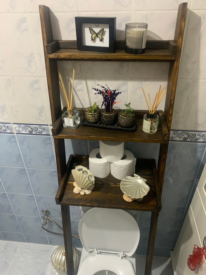 Over the Toilet Ladder Shelf Wooden Shelf Bathroom Storage Etsy