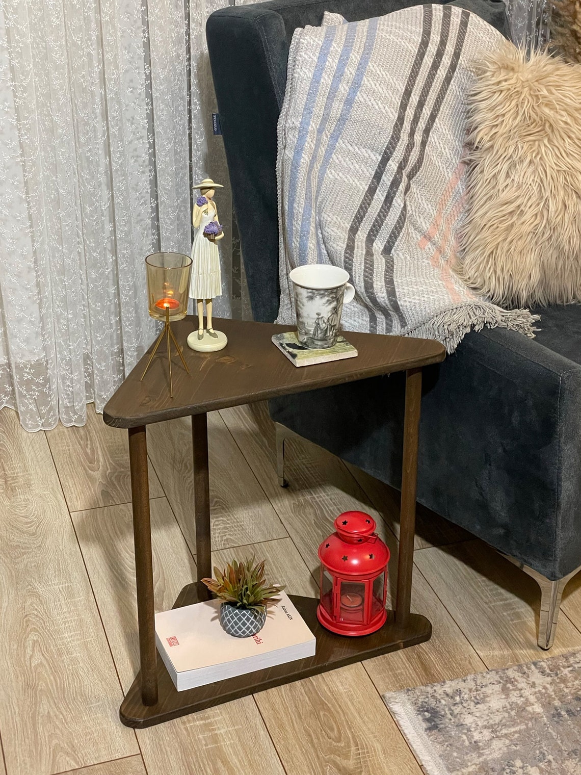 Triangle Side Table Narrow Side Table With Storage Solid Etsy