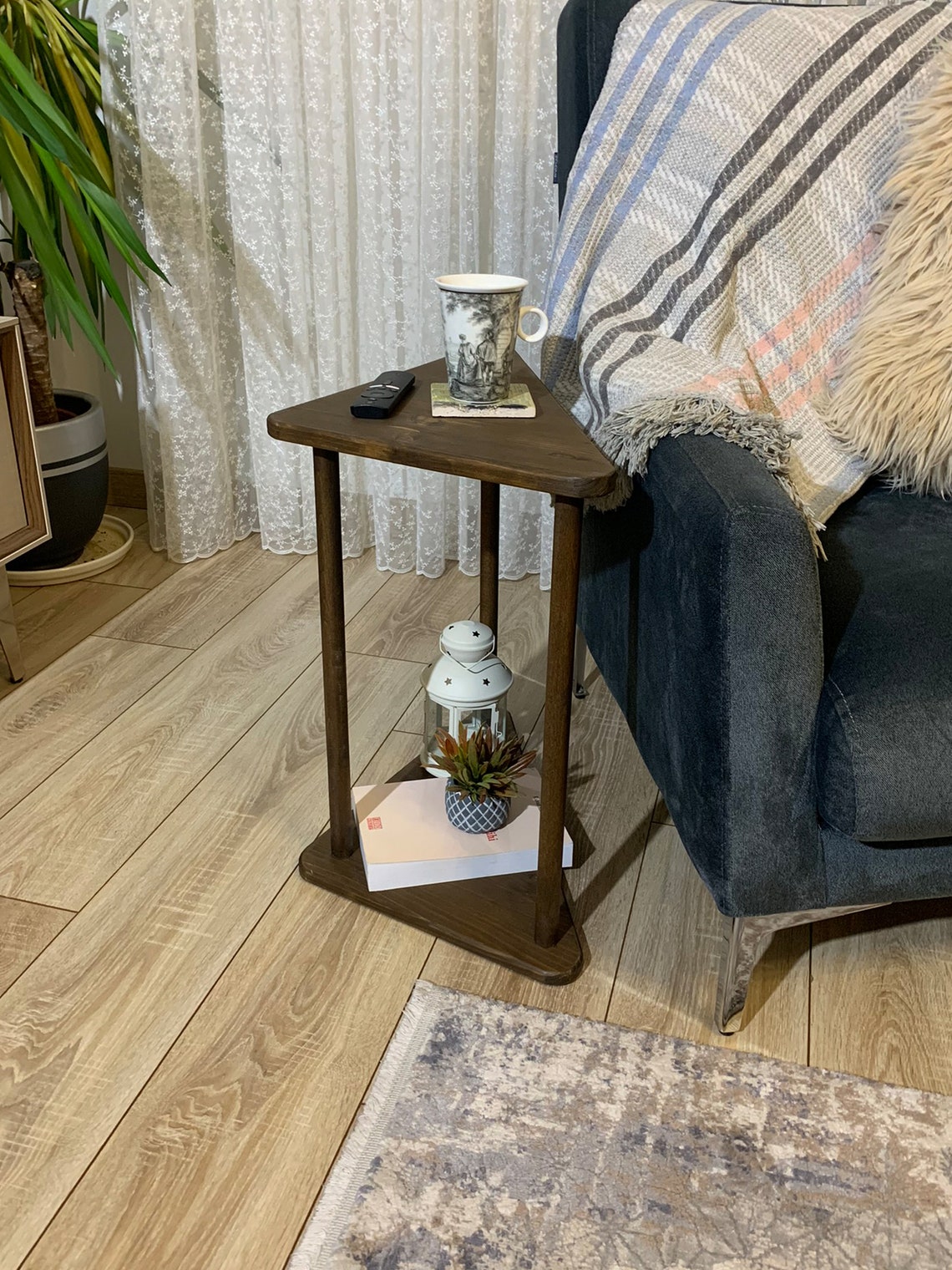 Triangle Side Table Narrow Side Table With Storage Solid Etsy