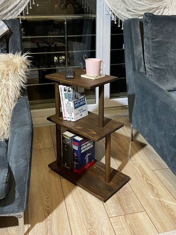 Narrow Side Table With Storage Solid Wood Side Table for