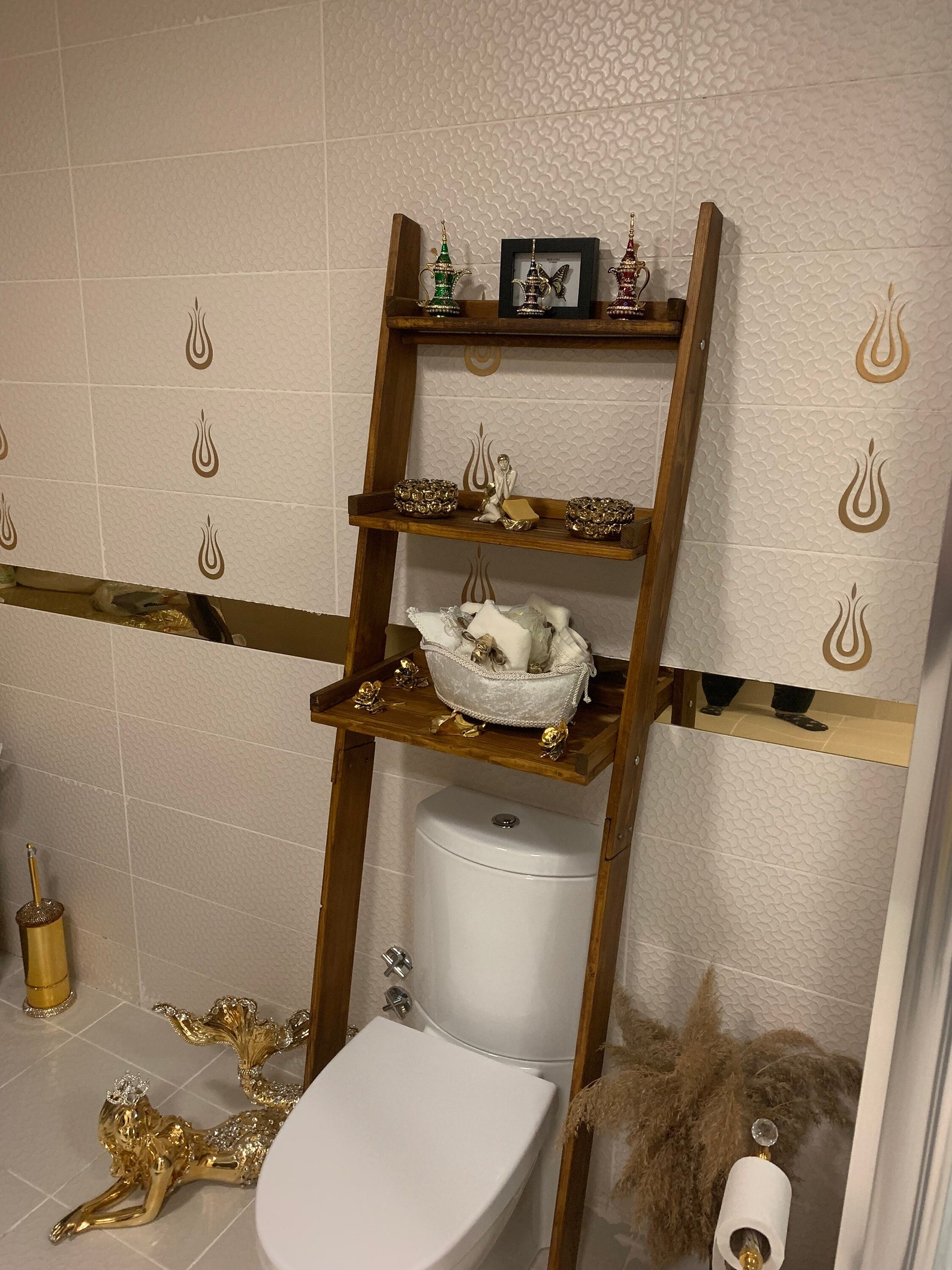 Over the Toilet Ladder Shelf, Wooden Shelf, Bathroom Storage, Toilet