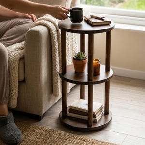 Round End Side Table: Solid Wood Unique Three Tier Coffee Tables for Sofa