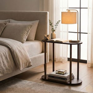 End Side Table: Solid Wood Slim Coffee Tables, Narrow Spasaver Bedside Two Tier Table