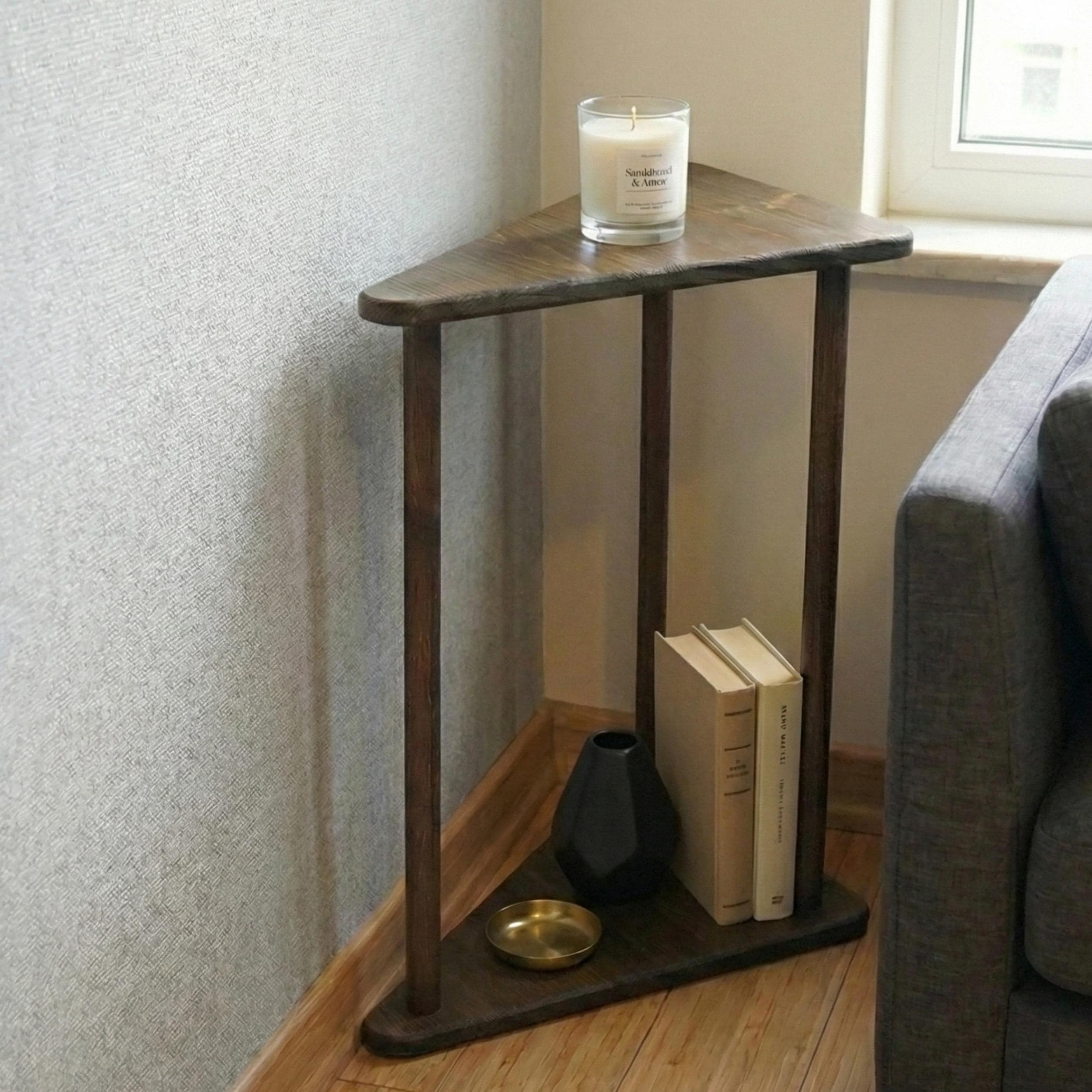 Solid Wood Triangle End Side Table: Modern Living Room Coffee