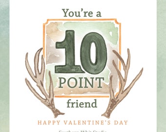 Punny Valentines | 10 Point Friend | Deer Hunter Valentine | Camo Valentine | Digital Download | Valentine Printable