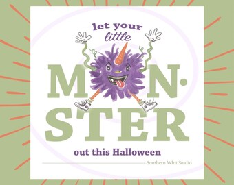 Little Monster Halloween Goodie Bag Tag Printable | Halloween Tag Download | Trick or Treat Bag Tag Printable | Monster Tag Download