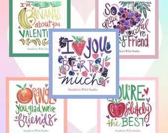 Printable Valentines | Punny Valentines | Tutti Frutti Valentines | Fruit Valentines | Digital Valentines