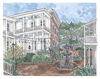 Custom Wedding Venue Portrait in Watercolor & Ink, Hand Painted | Wedding Venue | Wedding Gift | Original Art | Wedding Art
