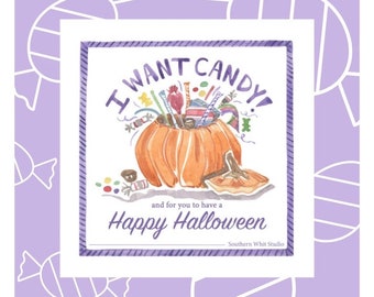 I Want Candy Halloween Tag Printable | Candy Bag Tag Download | Goodie Bag Tag Printable | Halloween Party Favor Tags | Trick or Treat Tags