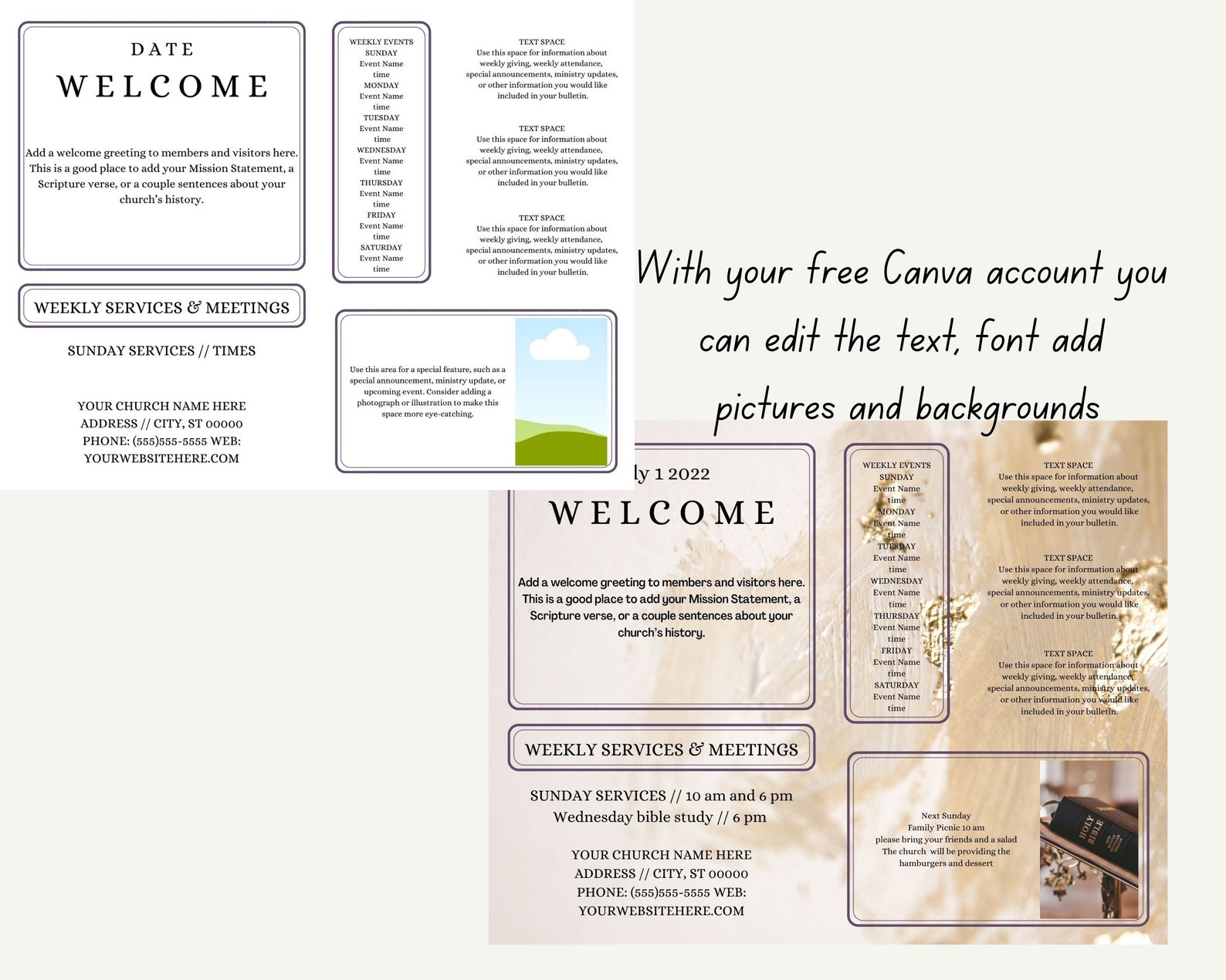 Canva Template Church Bulletin Bi Fold With Lined Sermon Etsy Israel