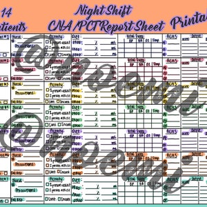 night shift CNA report sheet, printable 14 patient report sheet, tcp report sheet