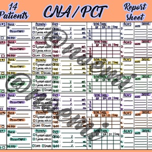 CNA report sheet, printable 14 patient report sheet, tcp report sheet