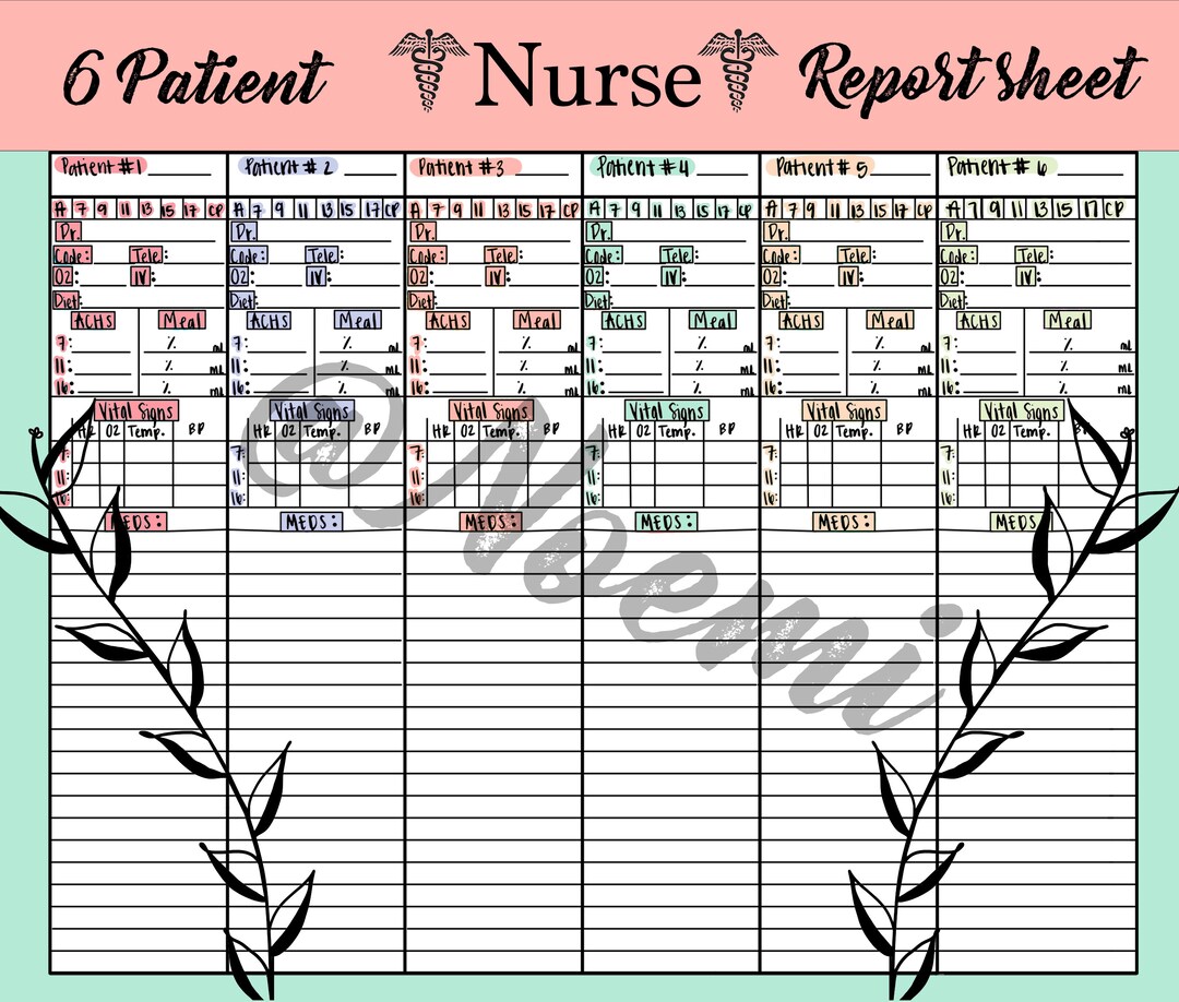Nurse Report Sheet, Nurse Report Template, Nursing Report Sheet, Nurse ...