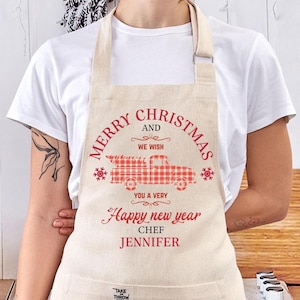 Tablier de Noël personnalisé : camion père Noël, coton bio