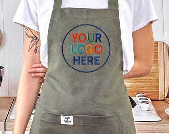カスタムロゴ入りエプロン - 刺繍とプリントデザイン